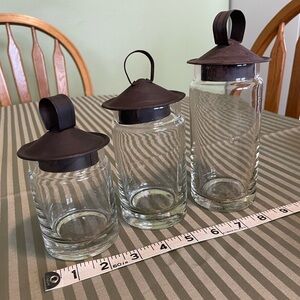 Glass Storage Jars with Bronze Metal Lids - Set of 3